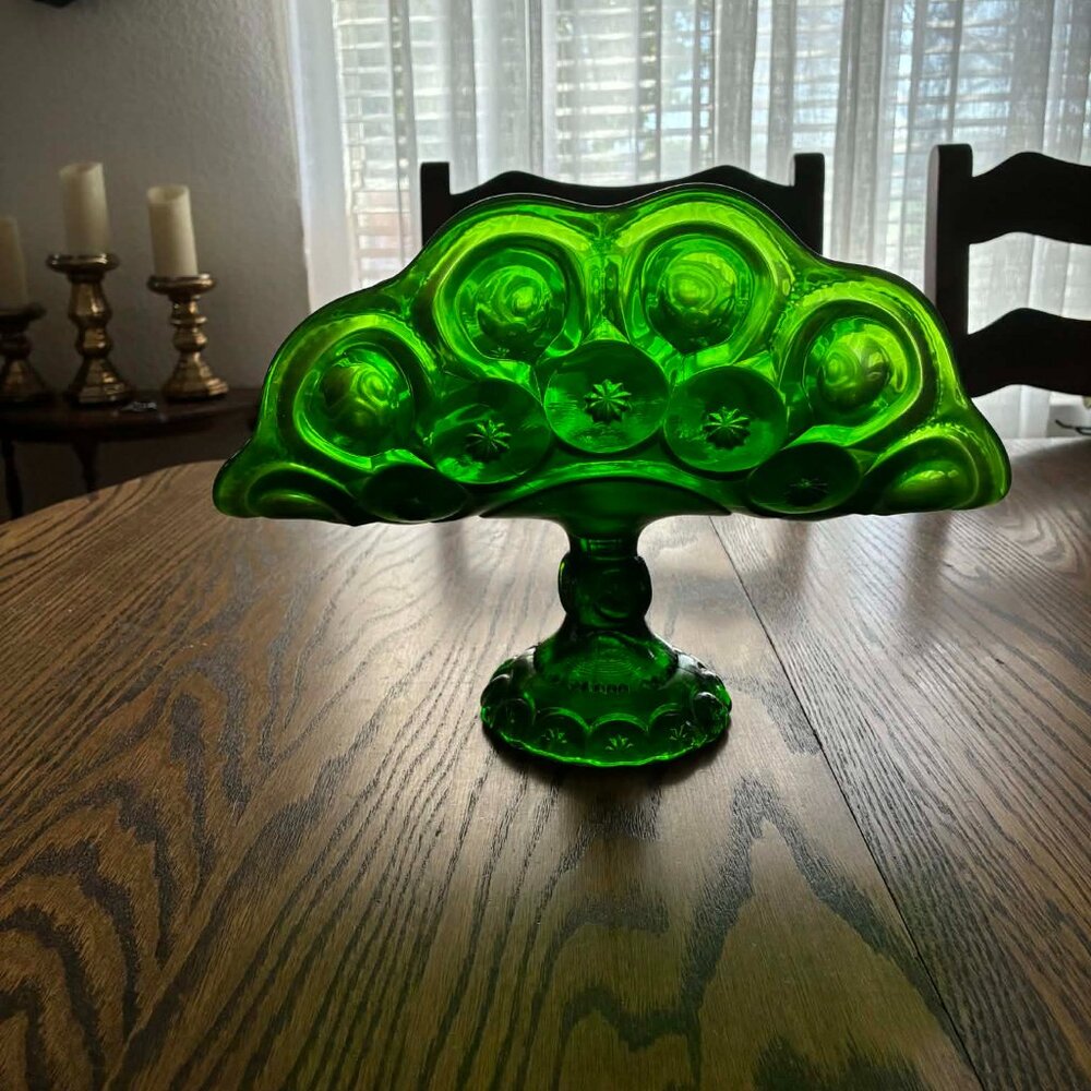 Emerald Green Pedestal Fruit / Banana Bowl (Moon & Stars Style)